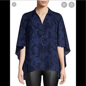 H Halston Angle Sleeve Printed Blouse